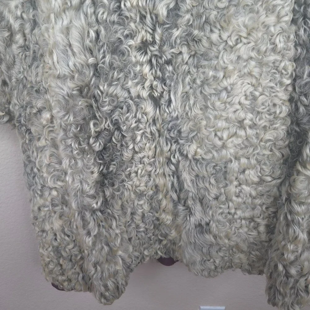 Vintage 50s Curly Lamb Mongolian Fur Coat Beige Gray Womens M Jordan Marsh - Picture 6 of 13